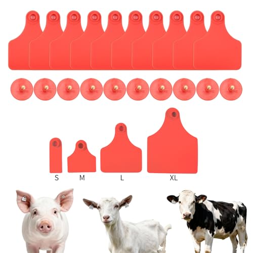 50pcs Farm Animal Ear Tags Numbered 001-050 Livestock Identification for Cattle Cows Hogs Pigs Sheep Goats (50, Large-Red) - color: Large-red
