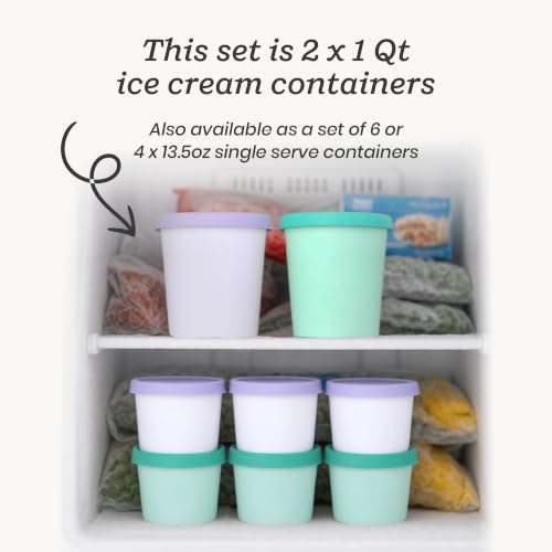 StarPack Freeze The Day Homemade Ice Cream Containers (2-Pack, 1 Quart) - Airtight Silicone Lids, BPA-Free Reusable Ice Cream Freezer Containers with Lids, Stackable, Lavender & Mint - color: Mint / Lavender, size: 2-Pack 1Qt