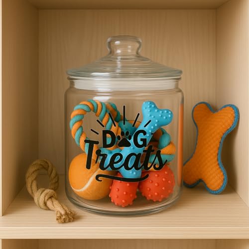 kitchentoolz 1-Gallon Glass Dog Treat Container Airtight – Large Countertop Dog Cookie Jar with Lid for Dog Treat Storage, Decorative Treat Jar & Dachshund Accessories - size: 1 Gallon