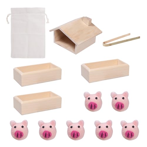 Sorting Stacking Wooden Toys for Toddlers, Montessori Pig Toy Toddler Sensory Bin Tool Toys, Wood Farm Toy House Fine Motor Skill Early Learning Preschool Educational Gift for Kids - style: Pig Toys
