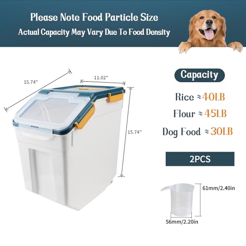 Large Flour Storage Container Bin 50lb, 2Pack Airtight Rice Storage Containers with Wheels Seal Locking Lid, BPA Free with Measuring Cup&Scoop for Flour, Rice, Grain(Blue) - color: Blue