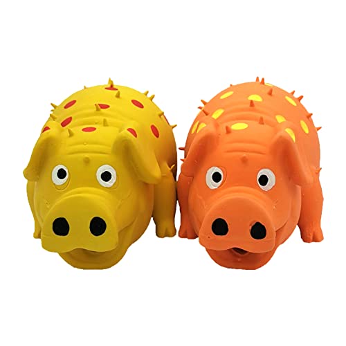 2 Pack Latex Pig Dog Toys that Oinks for Small Medium Large Dogs - color: Orange & Yellow