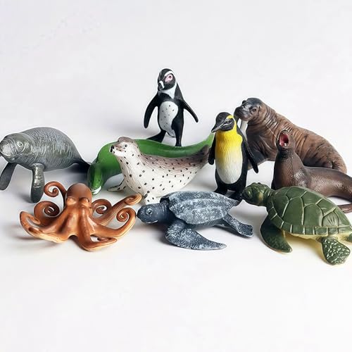 10Pcs Sea Animal Action Figures Toy for Kids, Great for Kids Stocking Stuffer, Bath Toys, Beach Toys, Cake Topper and Party Favors, Gifts, Prizes, Rewards - color: Sealifes