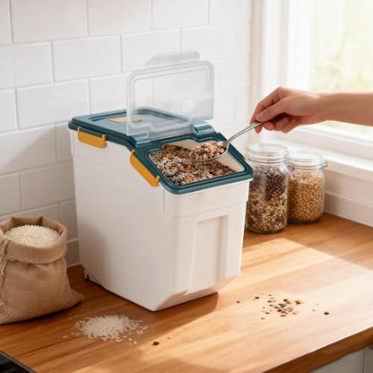 RUIAN 2Pcs Large Flour Storage Container Bin 50Lb Airtight Rice Storage Containers with Wheels Seal Locking Lid, BPA Free with Measuring Cup&Scoop for Flour, Rice, Grain 100LBS Total (Blue) - color: Blue 2Pack 50Lb