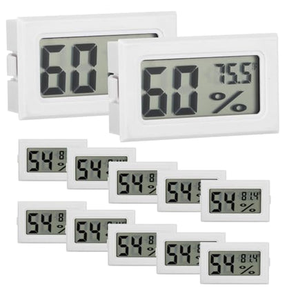 12 Pack Mini Hygrometer Digital Electronic Temperature Humidity Meters Gauge Indoor Thermometer Hygrometer LCD Display Fahrenheit (℉) for Guitar Case,Greenhouse, Garden, Cellar, Closet (White) - color: White