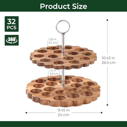 Acacia Wooden Double Layer Egg Holder for 32 Fresh Eggs, Modern Countertop Egg Storage Rack, Fits Chicken, Duck, Turkey Eggs - color: natural