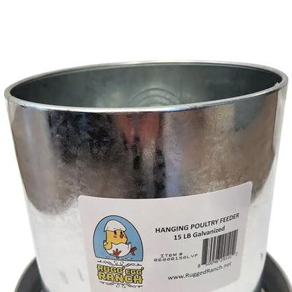 Rugged Ranch Products RuggEgg Ranch 15 Pound Capacity Versatile and Space Saving Hanging Galvanized Poultry Feeder with 3 Position Height Adjustment