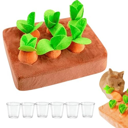 Upgraded Interactive Rabbit Enrichment Toys, Hide and Seek Snuffle Mat with Plush Carrot and Feeder Cups for Boredom & Stimulating, Bunny Puzzle for Puppies, Guinea Pigs, Kitten, Chinchilla (Small) - size: Small