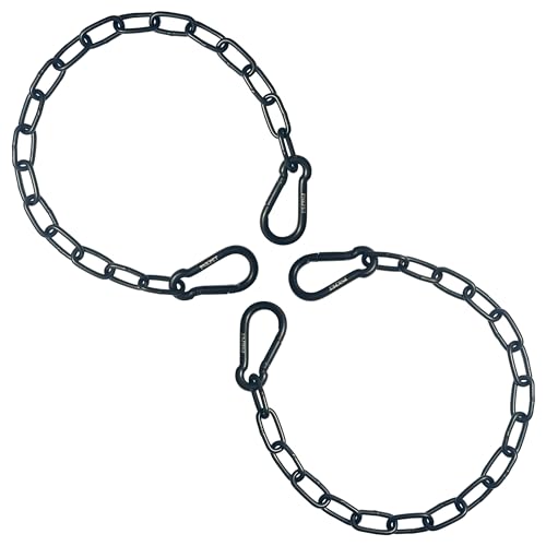 304 Stainless Steel Gate Chain 550lbs Capacity - 32" x 5/32" with M7 Carabiners, Chain Link Gate Latch for Outdoor Fence Livestock, Safety Hanging Metal Chain with 4 Carabiners, Black, 2 Pack - color: 32in - Black - 2 Pack, size: 4mm