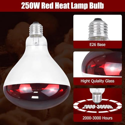250W Infrared Heat Lamp for Chicken, Red Heat Light Bulb R125 1 Pack, Heat Lamp Bulb for Chick Croop, Reptiles, Pets, Food - size: 1PCS