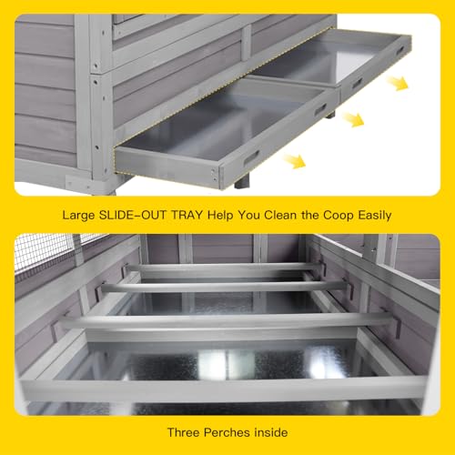 Aivituvin Chicken Coop Large Mobile Wooden Hen House with Nesting Box, Poultry Cage with Strong Iron Frame, Waterproof (Grey, AIR97) - color: Grey, size: 68.1"L x 53.9"W x 49.0"H