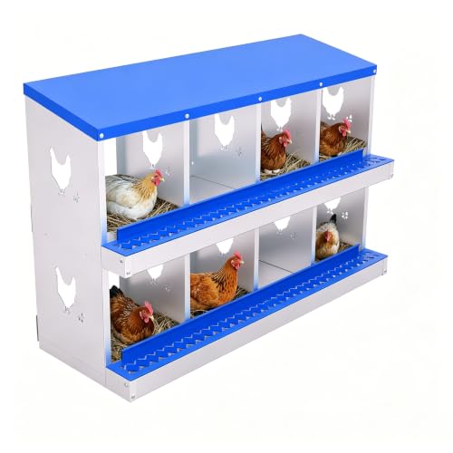 Garvee Rustproof Ventilated Metal Chicken Nesting Box – 8 Compartments, Roll Away Egg Collection, Perch, Easy Clean, for Poultry Coops and Hens, Without Bracket, Blue - color: Blue, size: 8 holes