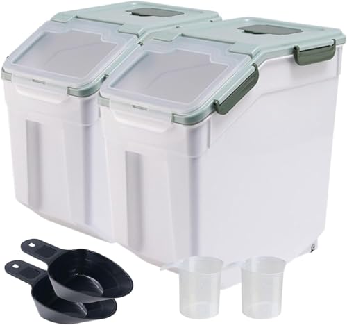 Saim Large Flour Storage Bin, 50lb Rice Storage Container with Lid, Measuring Cup & Scoop, BPA Free Plastic Rice Dispenser for Flour, Rice, Dog Food for Kitchen Pantry Organization (2 Pack Green) - color: 2Pack 50lbs Green