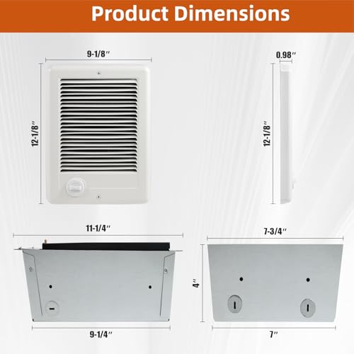 CSC202TW Electric Wall Heater Complete Unit with Built-In Thermostat, 2000W 240V 6825 BTU, Fast Heating & Quiet Operation, Thermal Overheat Protection, White