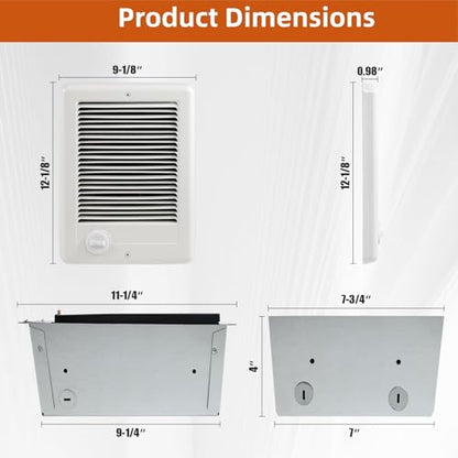 CSC202TW Electric Wall Heater Complete Unit with Built-In Thermostat, 2000W 240V 6825 BTU, Fast Heating & Quiet Operation, Thermal Overheat Protection, White