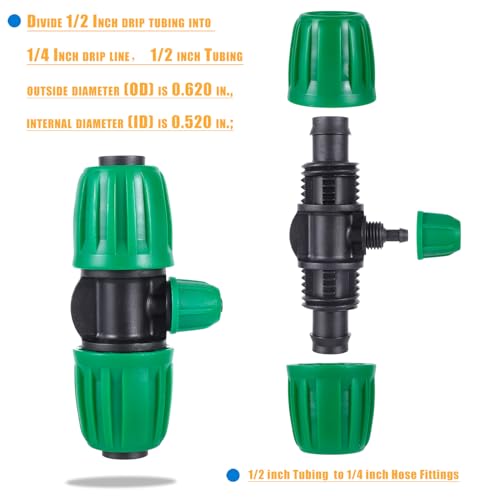 10 Pcs 1/2 to 1/4 inch Garden Hose Tubing Irrigation Fittings,3-Way Anti-Leak 1/2'' to 1/4'' Locked Barbed Drip Irrigation Tee Connectors (1/2"IDx0.6-0.63"OD) 1/2'' to 1/4'' Irrigation Tubing Fitting - size: 10 PCS 1/2" to 1/4" 3-Way Connectors
