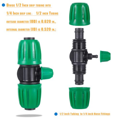 10 Pcs 1/2 to 1/4 inch Garden Hose Tubing Irrigation Fittings,3-Way Anti-Leak 1/2'' to 1/4'' Locked Barbed Drip Irrigation Tee Connectors (1/2"IDx0.6-0.63"OD) 1/2'' to 1/4'' Irrigation Tubing Fitting - size: 10 PCS 1/2" to 1/4" 3-Way Connectors