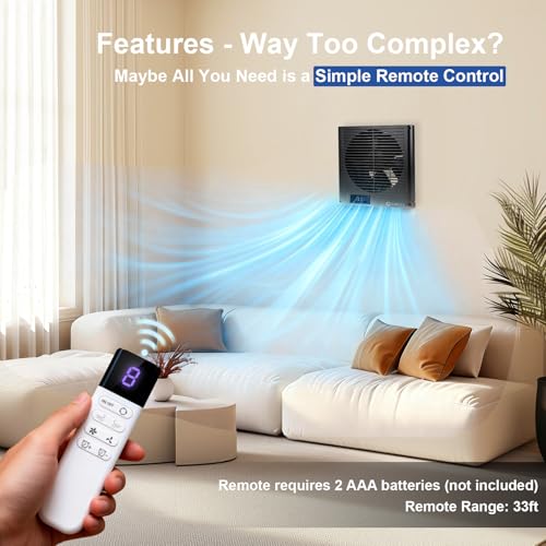 8" Room to Room Fan with Remote, Reversible Through Wall Fan for Quietly Circulating Air, 320 CFM Through the Wall Fan with Temperature Control, Durable Build Quality, In Wall Fan for Closet, Laundry - color: Black