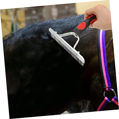 Durable Horse Grooming Rake with Rust Metal Teeth Rubber Handle Cleaning Brush for Removing Shedding Hair and Mud Comfortable Massage Comb and Domestic Animals Easy to Hold