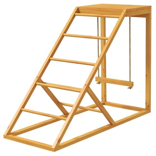 Durable Outdoor Chicken Swing Set with Natural Wood Perches and Adjustable Ladder for Enriched Poultry Activity and Behavioral Stimulation