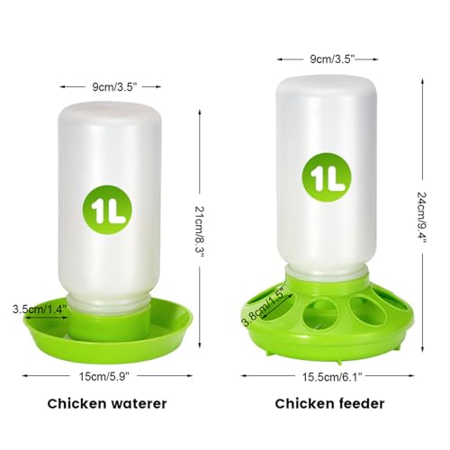 Chick Feeder and Waterer Set, Chick Starter Set 2 in 1, Chicken Waterer and Feeder, 1L Poultry Watering and Feeding Station, Quail Feeders and Waterers for Home Use - color: Green