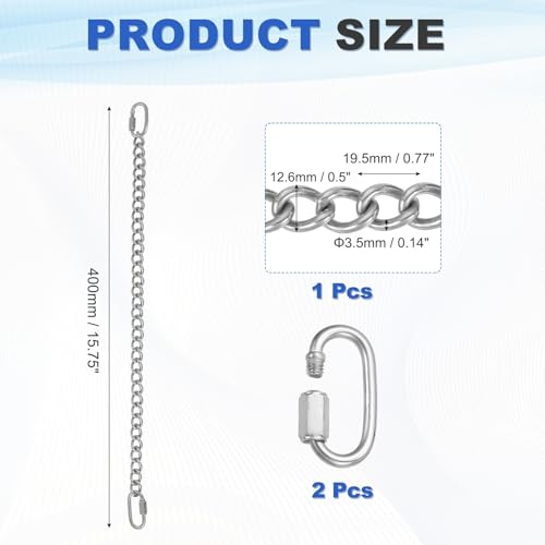 PATIKIL Gate Chain Lock, (15.8Inch, Silver) (1 Pcs)304 Stainless Steel Hanging Chain Lock for Stall Barn/Cabinet/Fence/Hammock/Pet Cages - size: 15.8Inch
