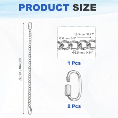 PATIKIL Gate Chain Lock, (15.8Inch, Silver) (1 Pcs)304 Stainless Steel Hanging Chain Lock for Stall Barn/Cabinet/Fence/Hammock/Pet Cages - size: 15.8Inch