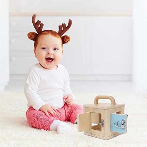 Montessori Wooden Lock Box with 4 Doors — Fine Motor Skills Activity Board for Toddlers 1-4, Problem Solving Toy with Different Lock Mechanisms, Natural Beech Wood Educational Gift