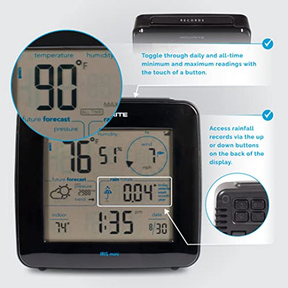 AcuRite Iris Weather Station with Mini Wireless Display for Temperature, Humidity, Wind Speed, Wind Direction, Historic Rainfall Totals, and Hyperlocal Forecast with Built-in Barometer (01122M) - color: Monochrome Screen