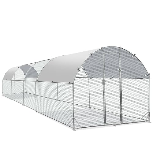 Large Metal Chicken Coop Round Top Upgrade Tri-Supporting Wire Mesh Chicken Run,Chicken Pen with Water-Resident and Anti-UV Cover,Duck Rabbit House Outdoor (Dome Roof 25'L x 9'W x 6.5'H) - size: 300.1"L x 108.0"W x 78.0"H