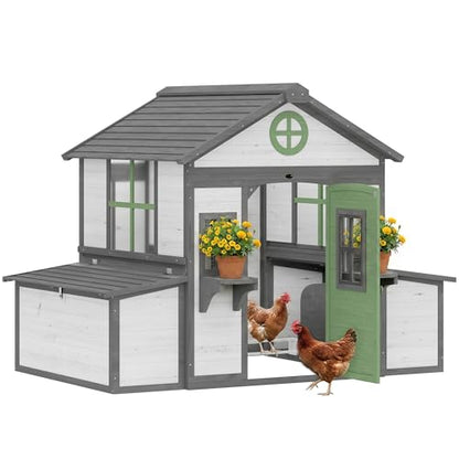PawHut Wooden Chicken Coop, Hen House for 2-4 Hens, Outdoor Playhouse Poultry Cage with 2 Nesting Boxes, Waterproof Roof, Windows, Chicken Hutch for Farm Backyard, 72" x 50" x 54", White - color: White