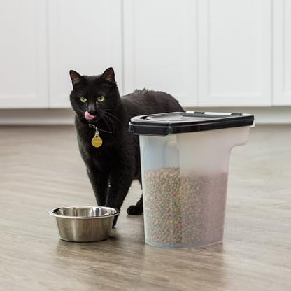 IRIS USA WeatherPro Airtight Pet Food Storage Container, Up to 6.5 lbs, Treat Box for Dog Cat and Bird Food, Keep Fresh, Translucent Body, Easy Clean Up, BPA free, Clear/Black