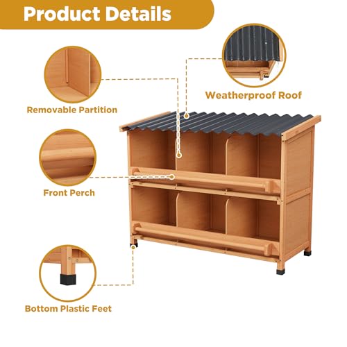Weatherproof Chicken Nesting Boxes, Heavy Duty 6 Compartments Wall Mounted or Floor Use Chicken Coop Laying Boxes with Preventing Egg Falls for Backyard and Farms (6 Compartments) - size: 37.1"L x 17.4"W x 28.4"H