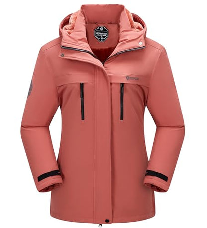 Women's Waterproof Snow Ski Jacket Warm Winter Coat Insulated Snowboarding Jacket Softshell Hiking Jacket - color: W-vermilion, size: Large