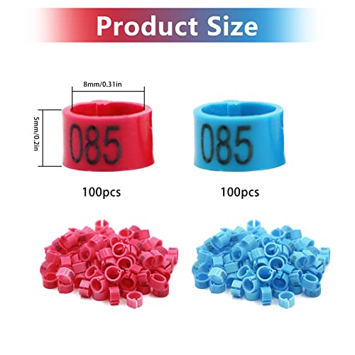 200Pcs Bird Leg Bands, Chicken Birds Leg Rings 8mm Pigeon Ring Numbered Bird Leg Bands Plastic Red Blue Birds Identification Leg Bands Serial Number Rings for Chicks Bantam Quail Lovebirds Finch