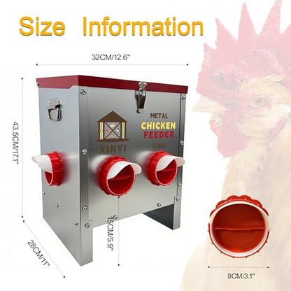 XINYI 7.1 Gallon Auto Chicken Feeder, 6 Ports Galvanized Chicken Feeder,Large Chicken Food Container No Waste & Rodent Proof Chicken Food Dispenser System, Weatherproof Duck Feeder - size: 6 ports