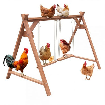 Wooden Chicken Roosting Bars with 2 Swings, 50"x30"x34" Chicken Coop Toy for 6-8 Chickens, Weather-Resistant Poultry Perch for Chickens' Exercise & Natural Behavior, Indoor/Outdoor Use