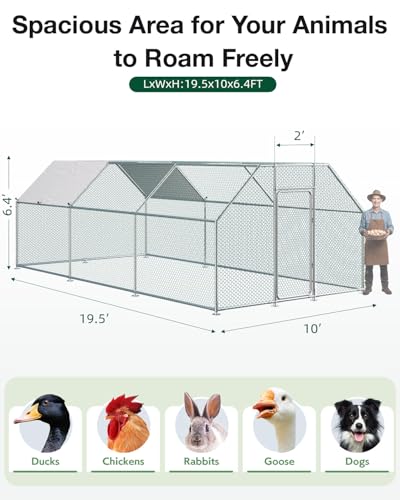Esright Metal Chicken Coop Run, 20x10 Ft, Flat Roof | Rust-Resistant Galvanized Steel Tube with Wire Mesh, 420D Oxford Fabric Waterproof Cover