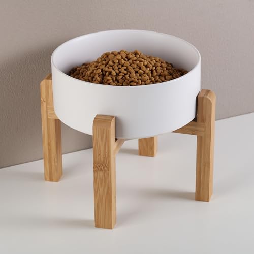 White Raised/Elevated Ceramic Dog Bowl for Small Medium Sized Breeds,Dog Food Water Bowl with Stand,6 in Non Slip Heavy Pet Feeding Dish 3.6 Cups/ 850 ml /28 OZ - color: White, size: 6 in