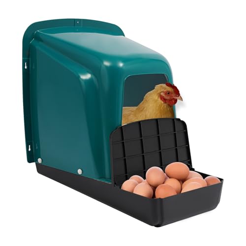 Chicken Laying Boxes, 5 Pack Roll Away Chicken Nesting Boxes, Durable Plastic Laying Boxes with Perch, Pull-Out Tray Ventilation for Hen Coops, Backyard Poultry Farms