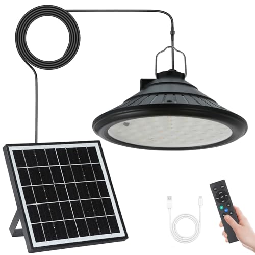 Solar Chicken Coop Light with Remote, Outdoor IP66 Waterproof Pendant, 4500mAh Rechargeable Solar Barn Light, 3 Modes, 4 Brightness Levels, 24H Timer, 16.4ft Cable for Patio Garden, 1-Pack - size: 1-Pack