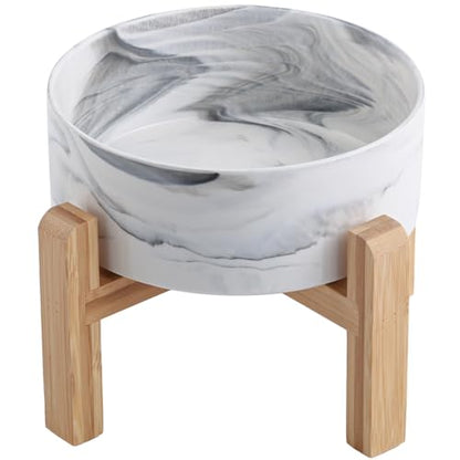 Raised/Elevated Ceramic Dog Bowl for Medium Large Sized Breeds,Large Dog Food Water Bowl with Stand,8 in Non Slip Heavy Weighted 1800ml/ 7.6 Cups/60 OZ Marble Grey - color: Marble Grey, size: 8 in