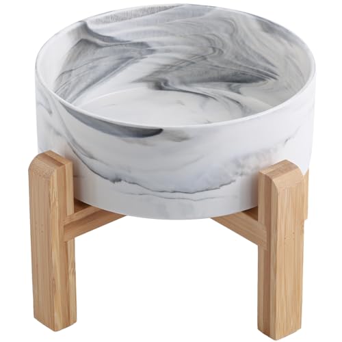 Raised/Elevated Ceramic Dog Bowl for Medium Large Sized Breeds,Large Dog Food Water Bowl with Stand,8 in Non Slip Heavy Weighted 1800ml/ 7.6 Cups/60 OZ Marble Grey - color: Marble Grey, size: 8 in