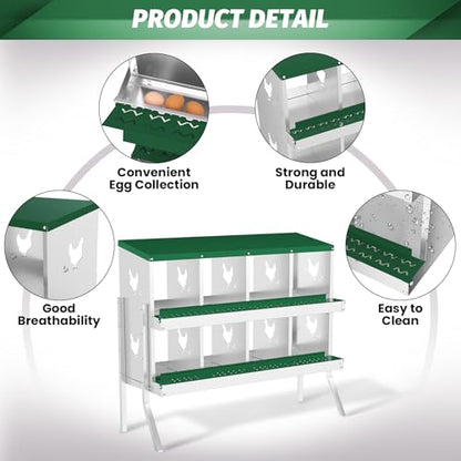 IDEALHOUSE Chicken Nesting Box, Galvanized Steel Laying Box with Rustproof & Roll-Away Egg Design, for Hens, Green 8 Compartment with Bracket - color: Green, size: 8 compartments (with bracket)