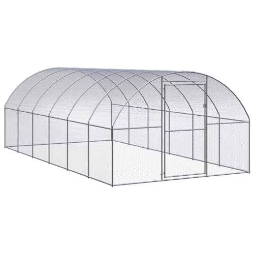 Large Galvanized Steel Chicken Coop 9.8x9.8x6.6 ft Silver Outdoor Metal Hen House, Modern Weather-Resistant Poultry Run for Backyard Farm, Spacious Walk-in Pen for 10+ Hens - color: Silver, size: 9.8 x 9.8 x 6.6 ft (W x L x H)