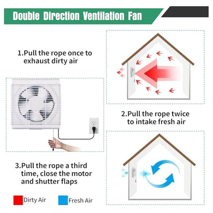 8 Inch Window Shutter Exhaust Fan both Intake & Exhaust,9.5 x 9.5 Inch Cutout,280CFM 35W Wall-Mounted Ventilation Fan for Bathroom Home Bedroom Attic - size: 8 Inch