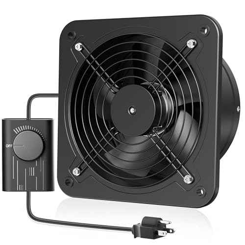 HG Power 10 Inch Exhaust Fan with Speed Controller, 988 CFM Kitchen Exhaust Fan with Damper, Metal Extractor Fan for Window, Attic, Ceiling, Basement Ventilation - color: Black, size: 10 Inch