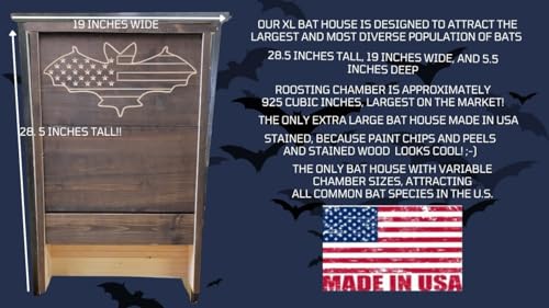 Made in USA- XL Brown Stained Pine Bat House, 3 Chamber Bat Box, Easy-to-Install Wooden Bat House Kit, Weather-Resistant Bat Houses for Outdoors, with Mounting Screws - Applewood Outdoor - style: XL 3 Chamber Brown