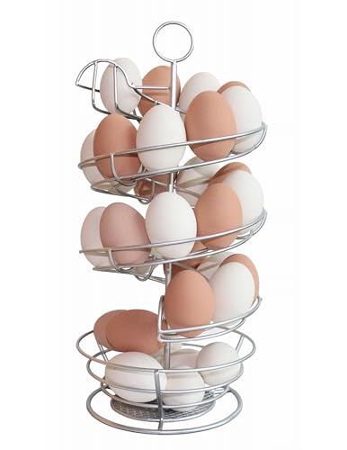 Little Giant® Metal Egg Skelter - Sturdy Holder Stores 36 Eggs - Spiral Countertop Display Dispenser with Bottom Basket Rack