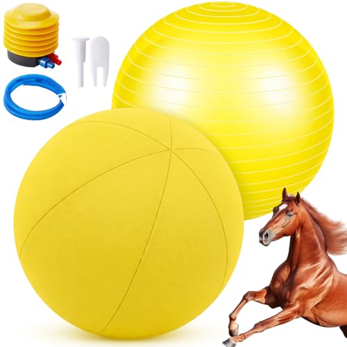 48 Inch Giant Herding Ball with Cover Anti Burst Ball Please Watch VCR for How to Inflation Large Horse Toys for Horse Stable Entertainment Play, Pump Included (Yellow) - color: Yellow
